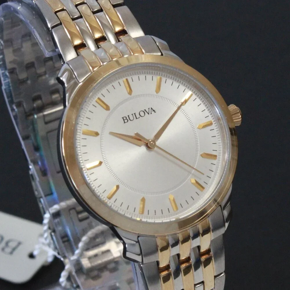 Bulova Ladies Classic Quartz Watch Two Tone Finish Raised Indices Bracelet 32mm